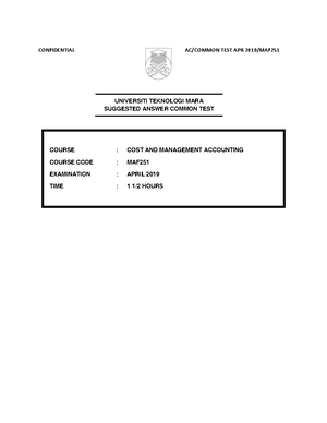 MAF251 MAC17 SS Eor R&LF - Cost and Management accounting - Studocu