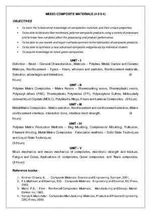 POLYMER MATRIX COMPOSITES SUMMARY OF COMPOSITE MATERIALS - UNIT - II ...