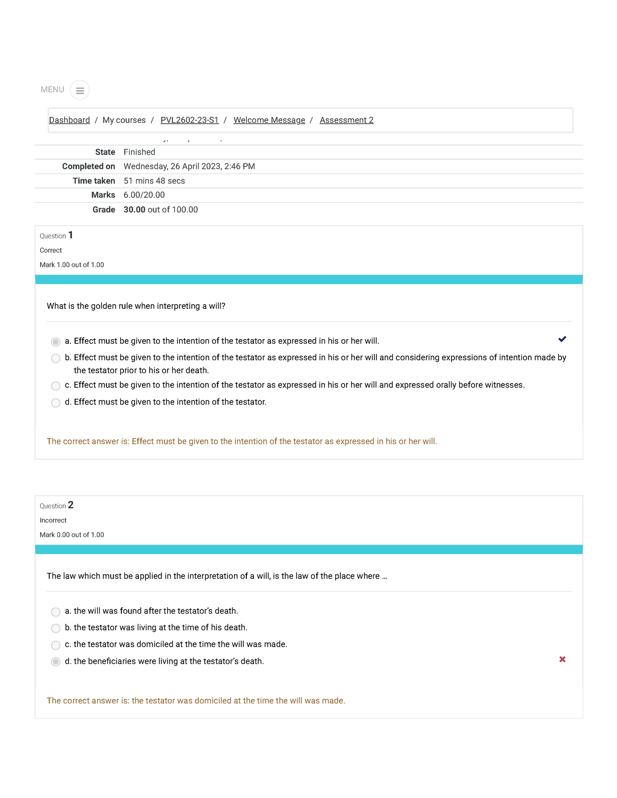 Assessment 2 Attempt review - Started on Wednesday, 26 April 2023, 1:54 ...