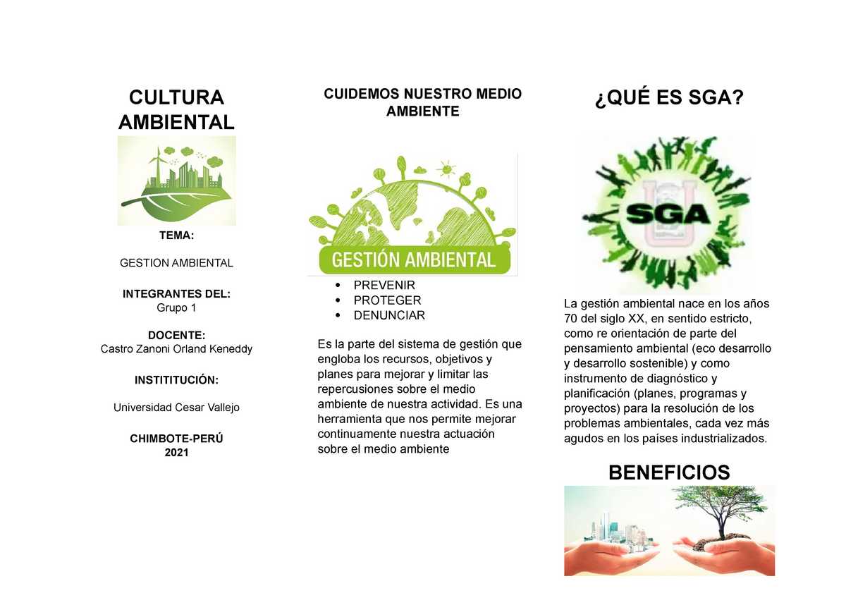 Cultura Ambiental Triptico Cultura Ambiental Tema Gestion Ambiental