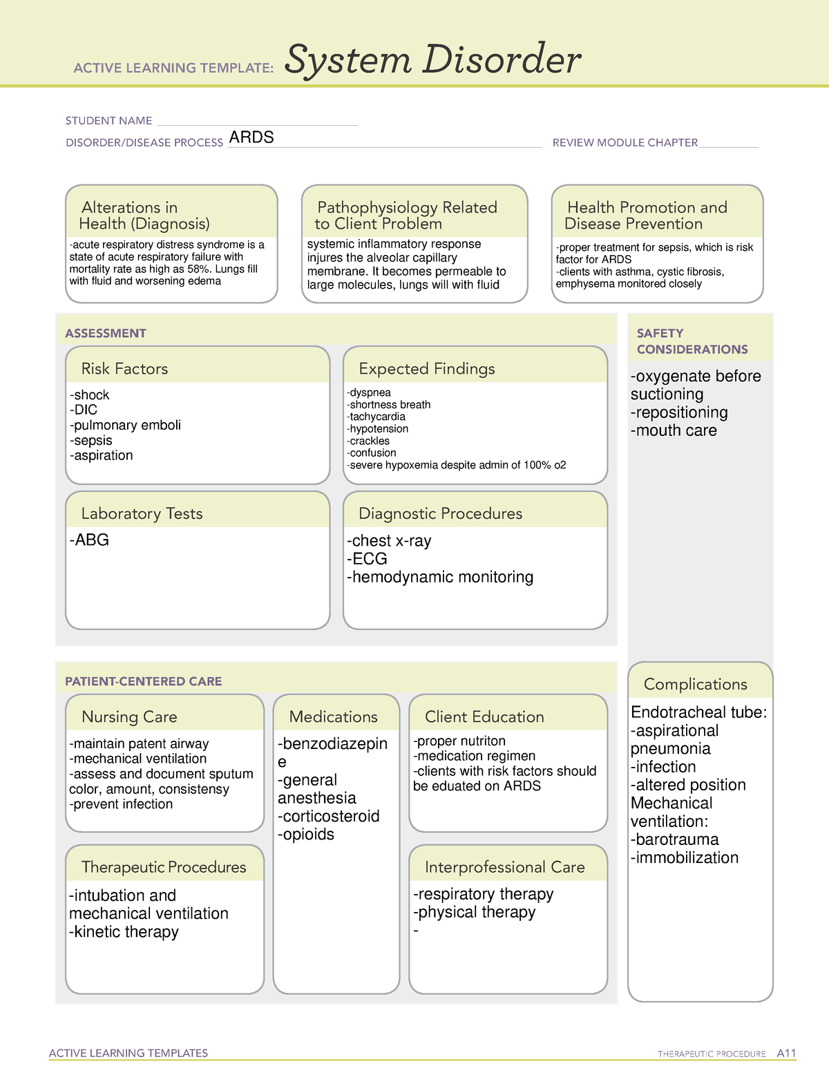 Active Learning Template system disorder ARDS - ACTIVE LEARNING ...