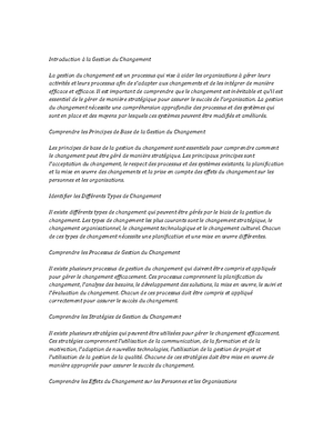 Change Management note study - Introduction à la gestion des ...