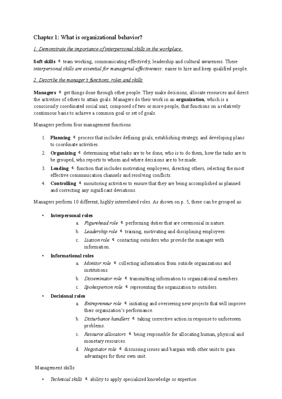 Summary Chapter 1 to 14 - Chapter 1: What is organizational behavior? 1 ...