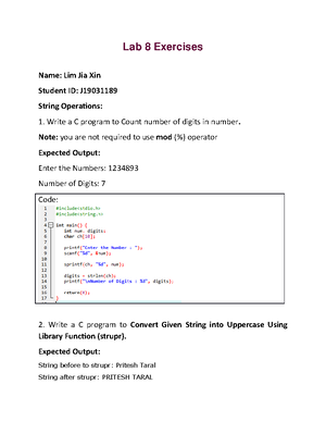 Lab 6 ( Complete - Lab 6 Name: Lim Jia Xin Student ID: J 1. Write a C ...