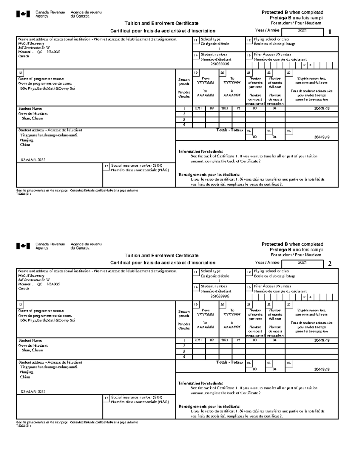 Tax Forms - 2323 - Protected B When Completed Protégé B Une Fois Rempli ...