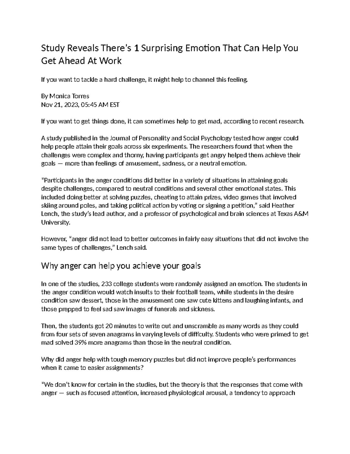 Huffpost Story about Anger - Study Reveals There's 1 Surprising Emotion ...