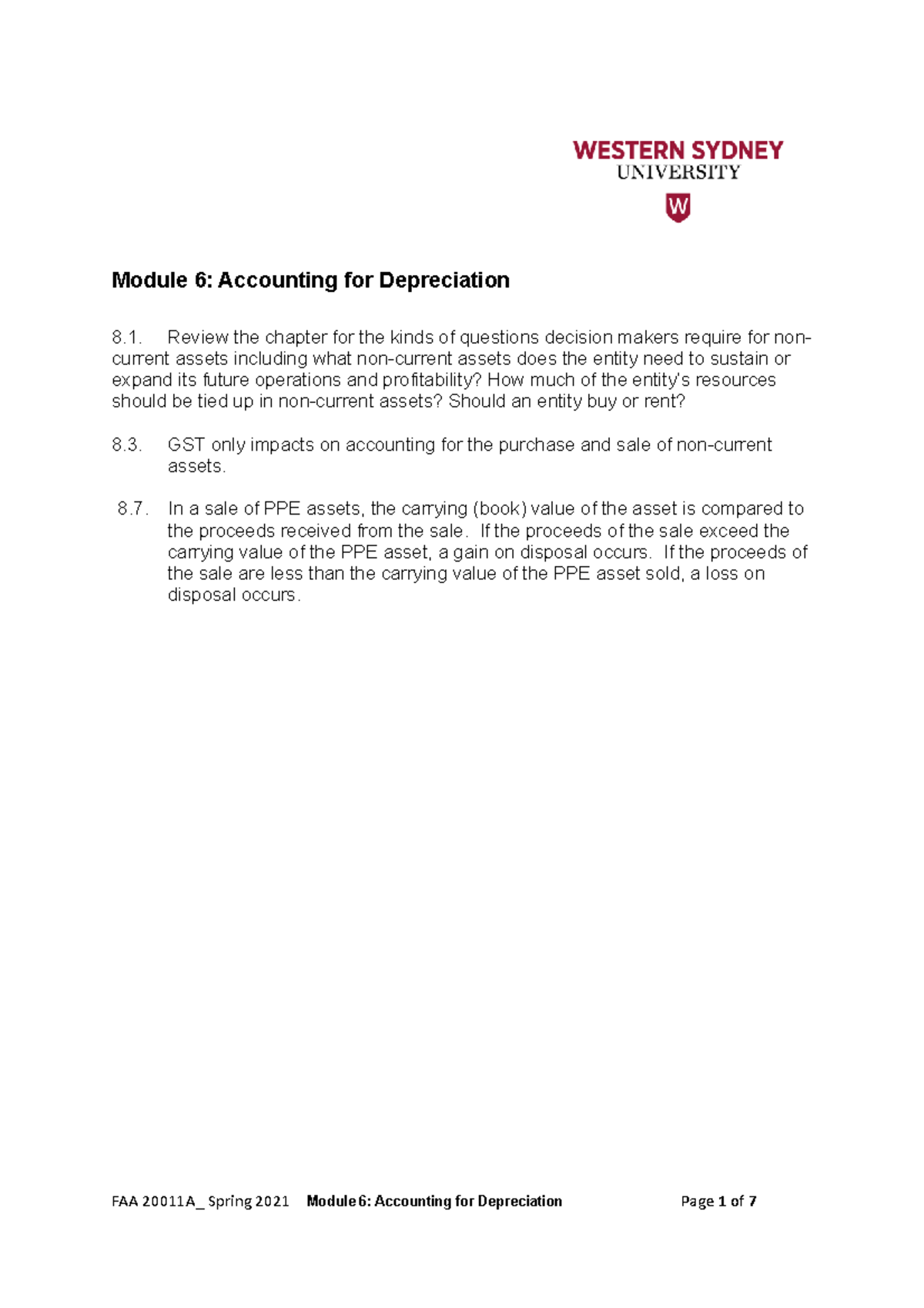 2001 11 Module 6 solutions - Module 6: Accounting for Depreciation 8 ...