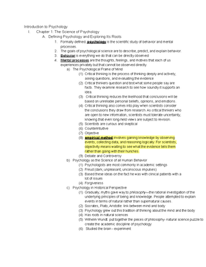Introduction to Psychology notes Unit 1 - Psychology: - Studocu