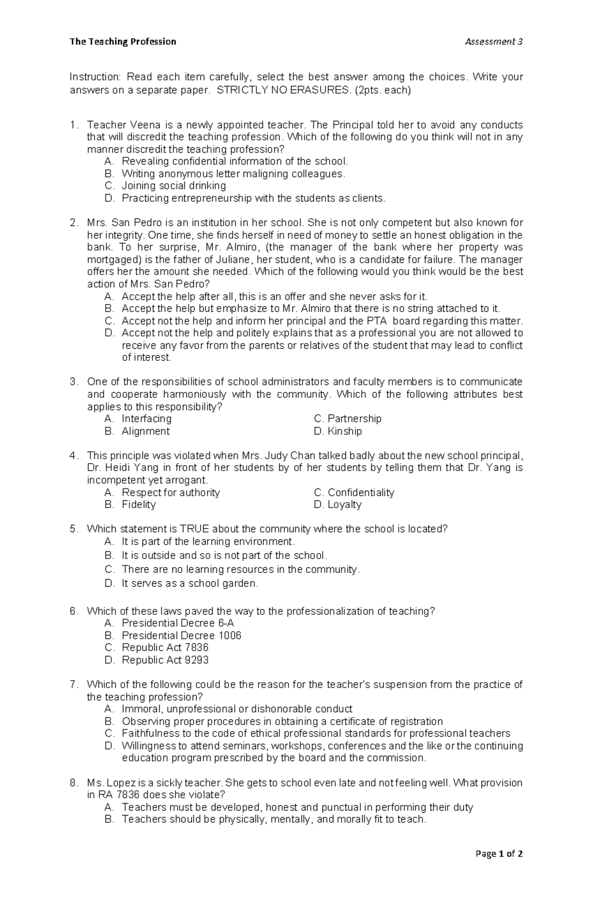 TTP Assessment 3 - ed8 - The Teaching Profession Assessment 3 Page 1 of ...