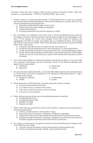 Ttp Assessment 1 - Ed 8 - The Teaching Profession Assessment 1 Page 1 