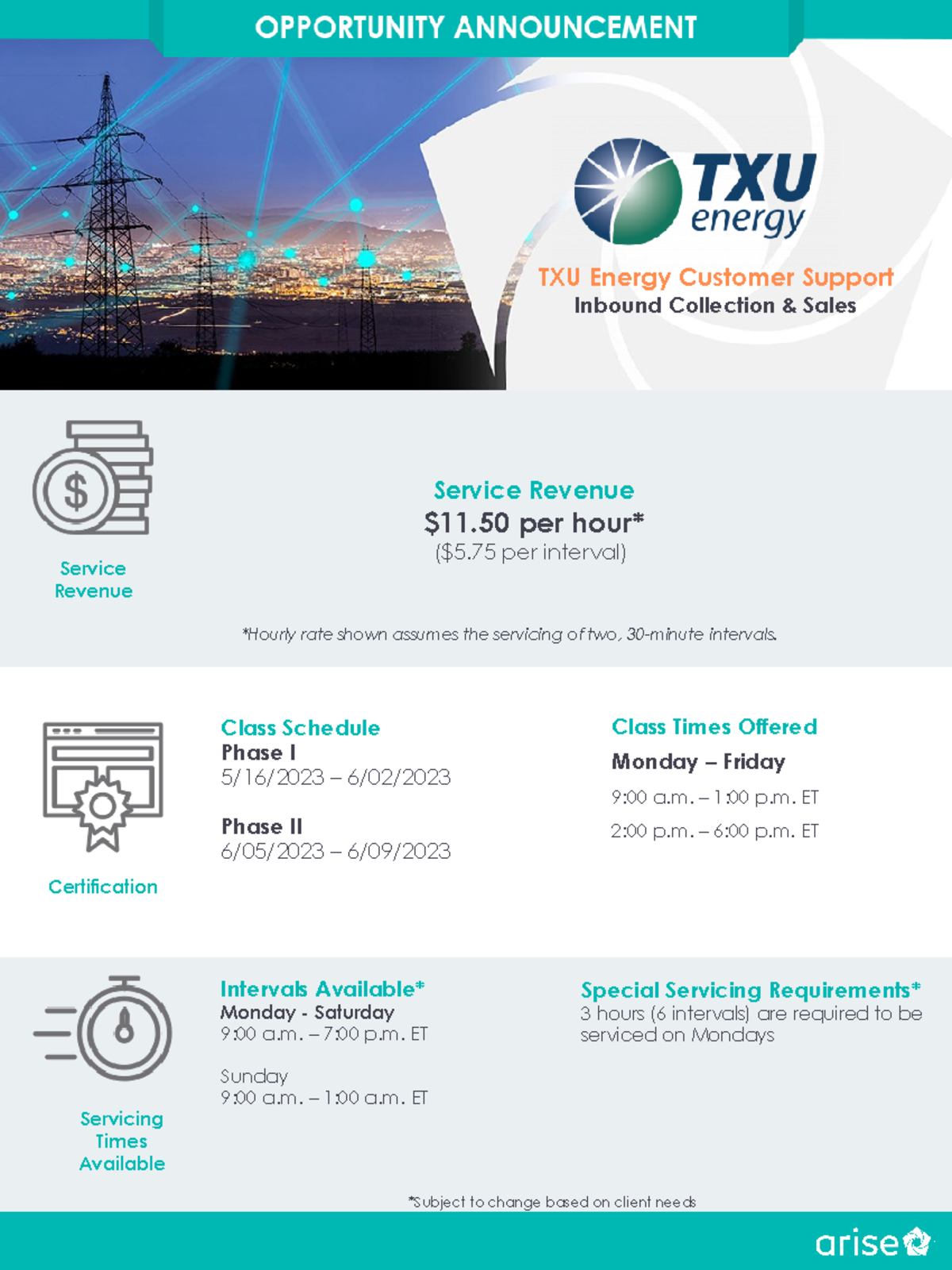 TXU Energy Service Partner 5.16 Intervals Available* Monday