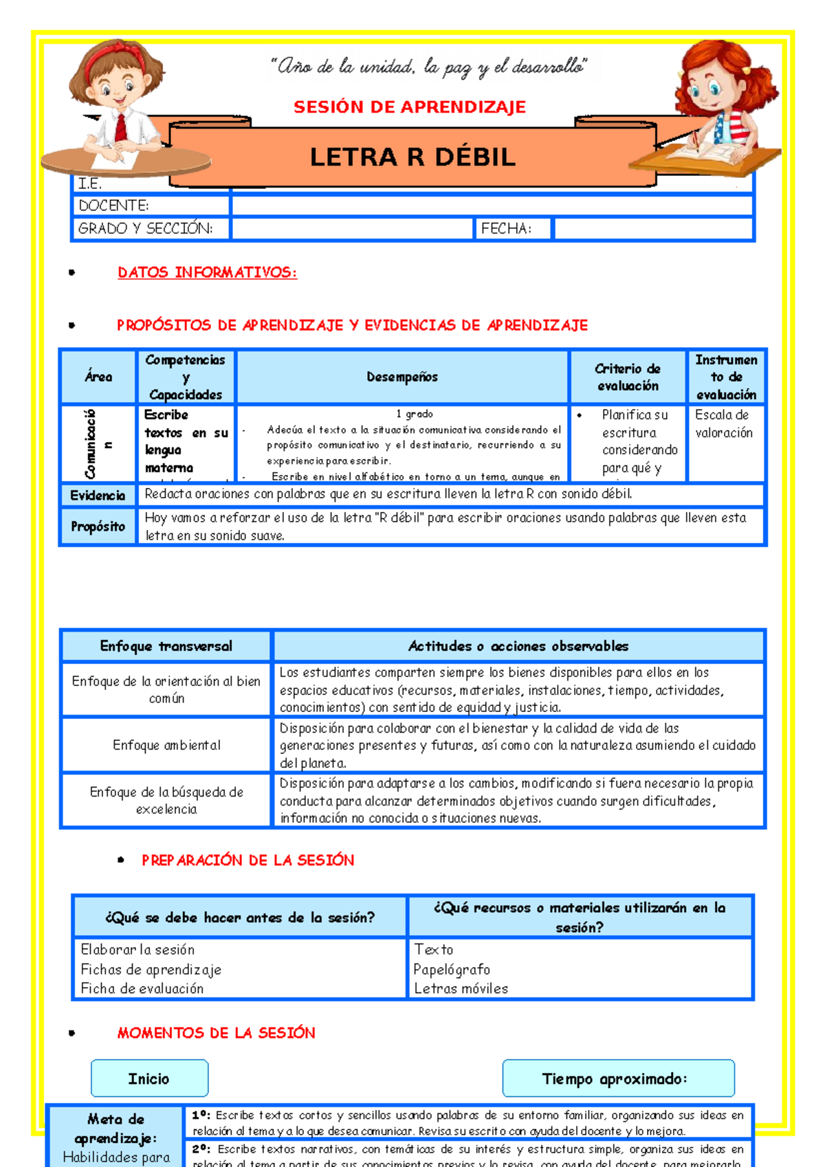 Adicional Sesión Letra R Débil - SESIÓN DE APRENDIZAJE ####### I ...