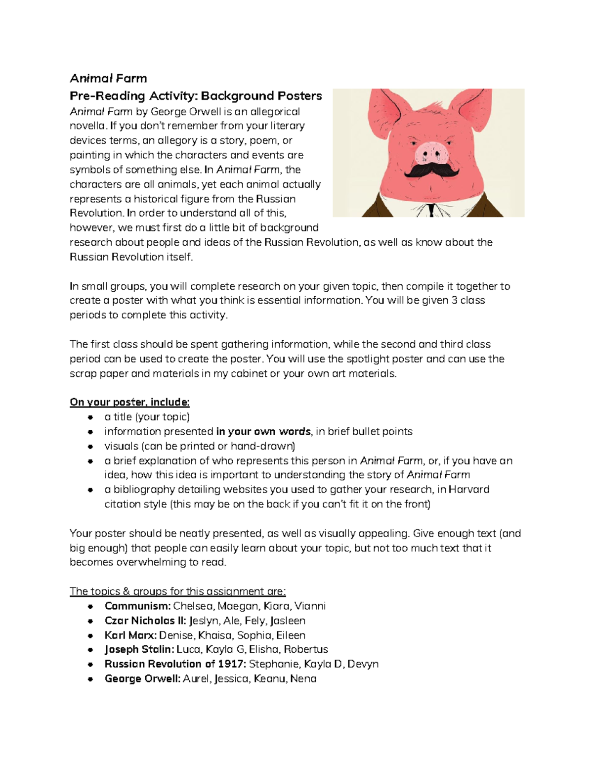 Animal Farm Background Posters Animal Farm PreReading Activity