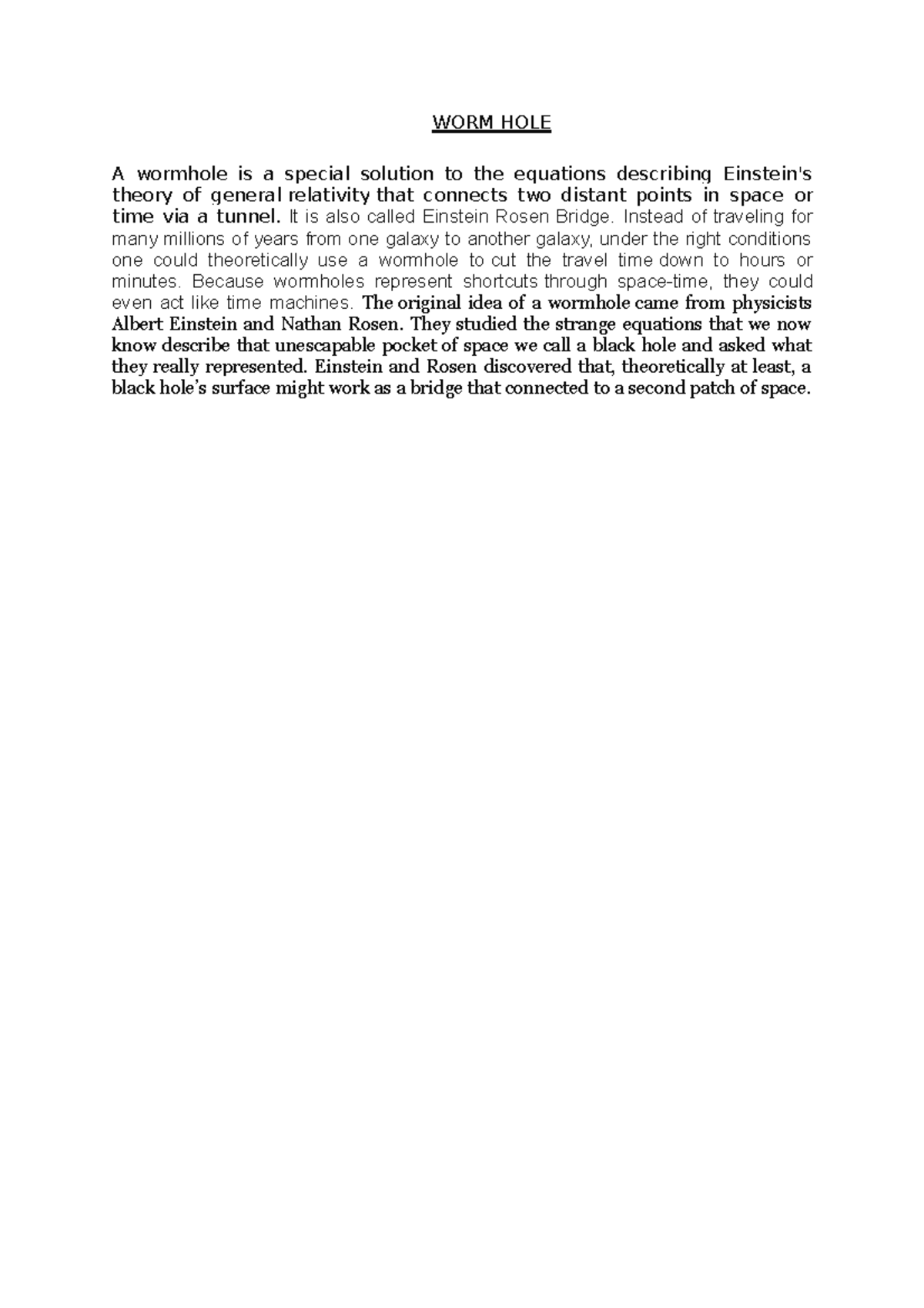 WORM HOLE - This is a document based on worm hole - WORM HOLE A ...