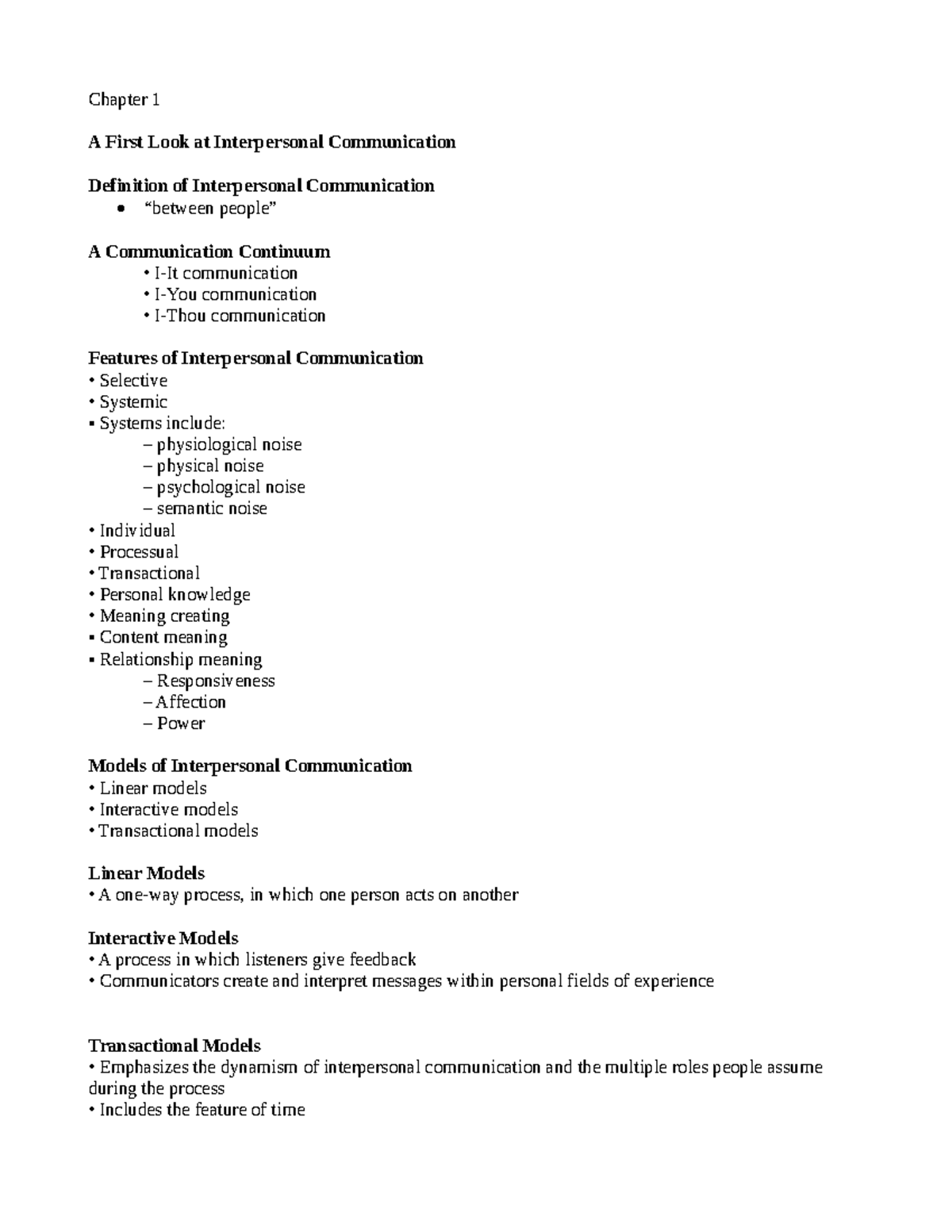 Chapter 1 - Chapter 1 A First Look At Interpersonal Communication ...