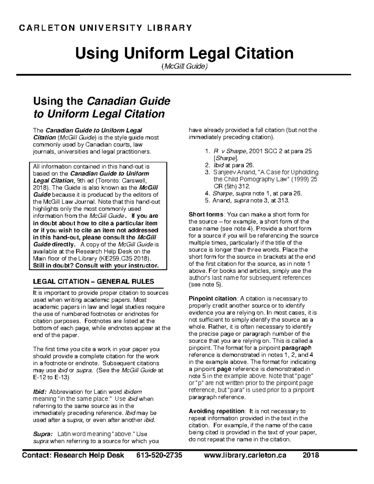 Mc Gill Citation Contact Research Help Desk 6135202735 library