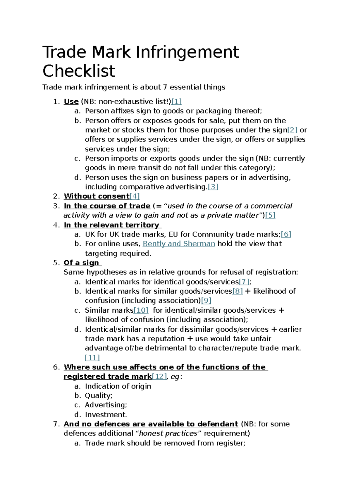 Trade Mark Infringement Checklist - Trade Mark Infringement Checklist ...
