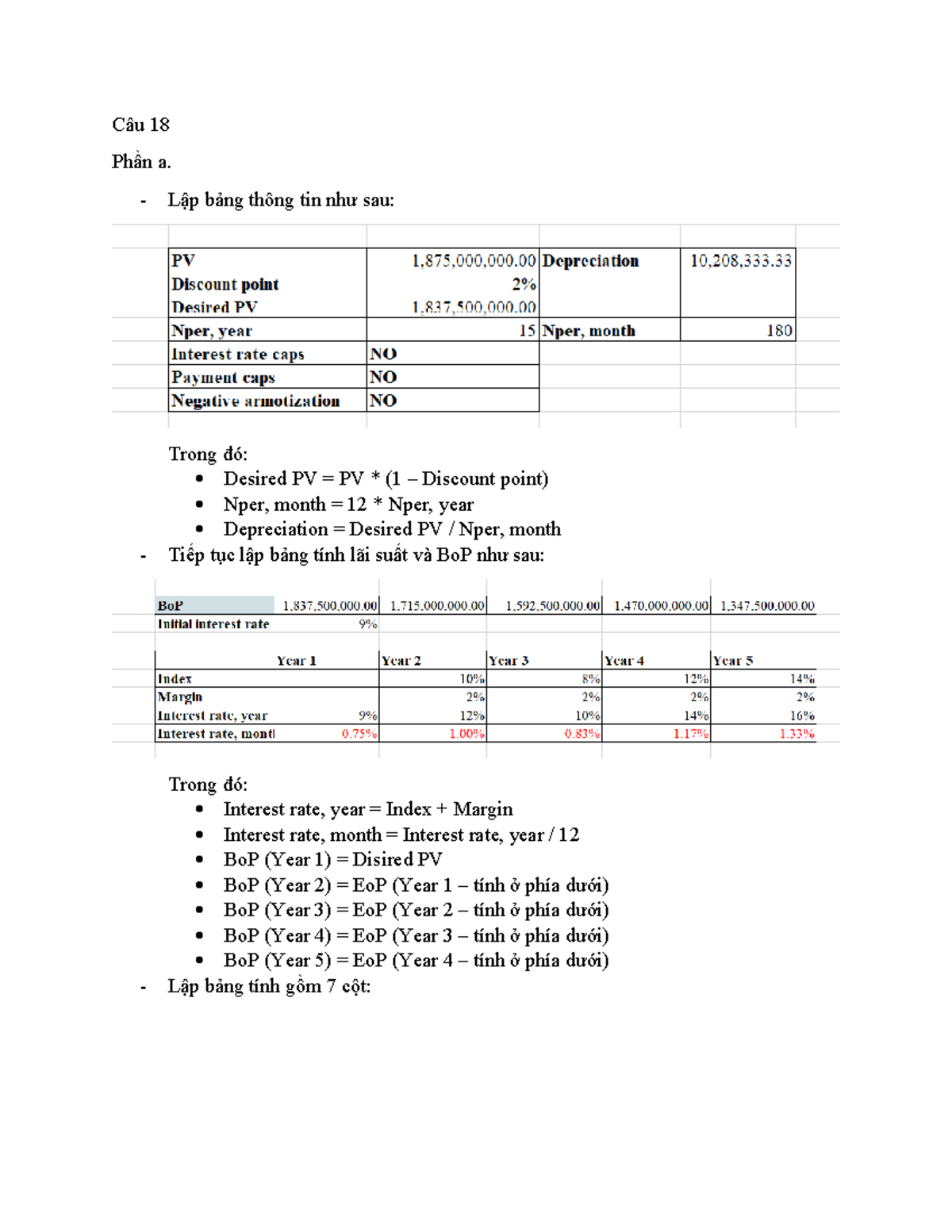Câu 18 Real estate Câu 18 Phần a. Lập bảng thông tin như sau