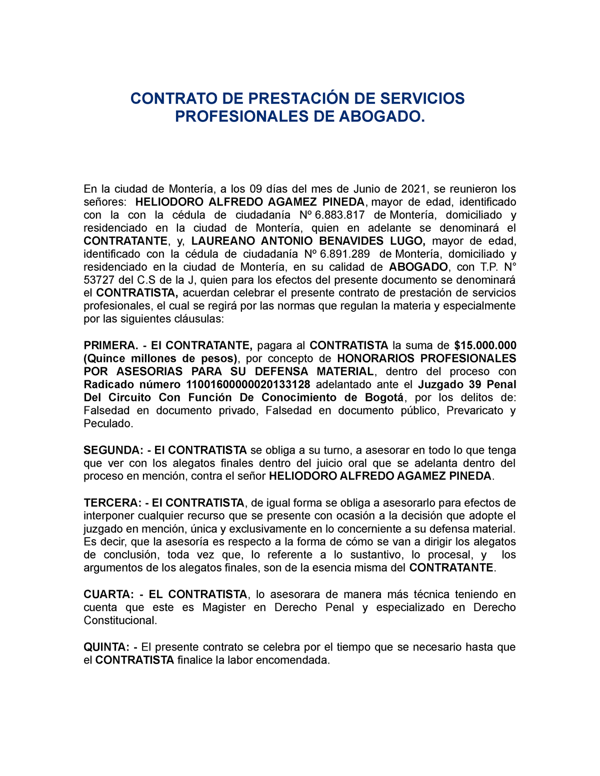 Modelo De Contrato De Servicios Profesionales Peru 4838