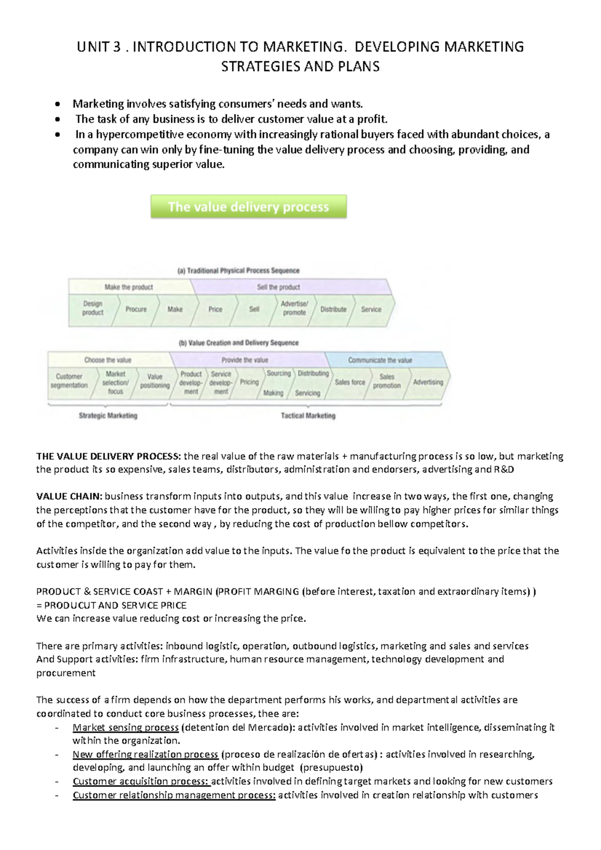 UNIT 3 - Apuntes 3 - UNIT 3 . INTRODUCTION TO MARKETING. DEVELOPING ...
