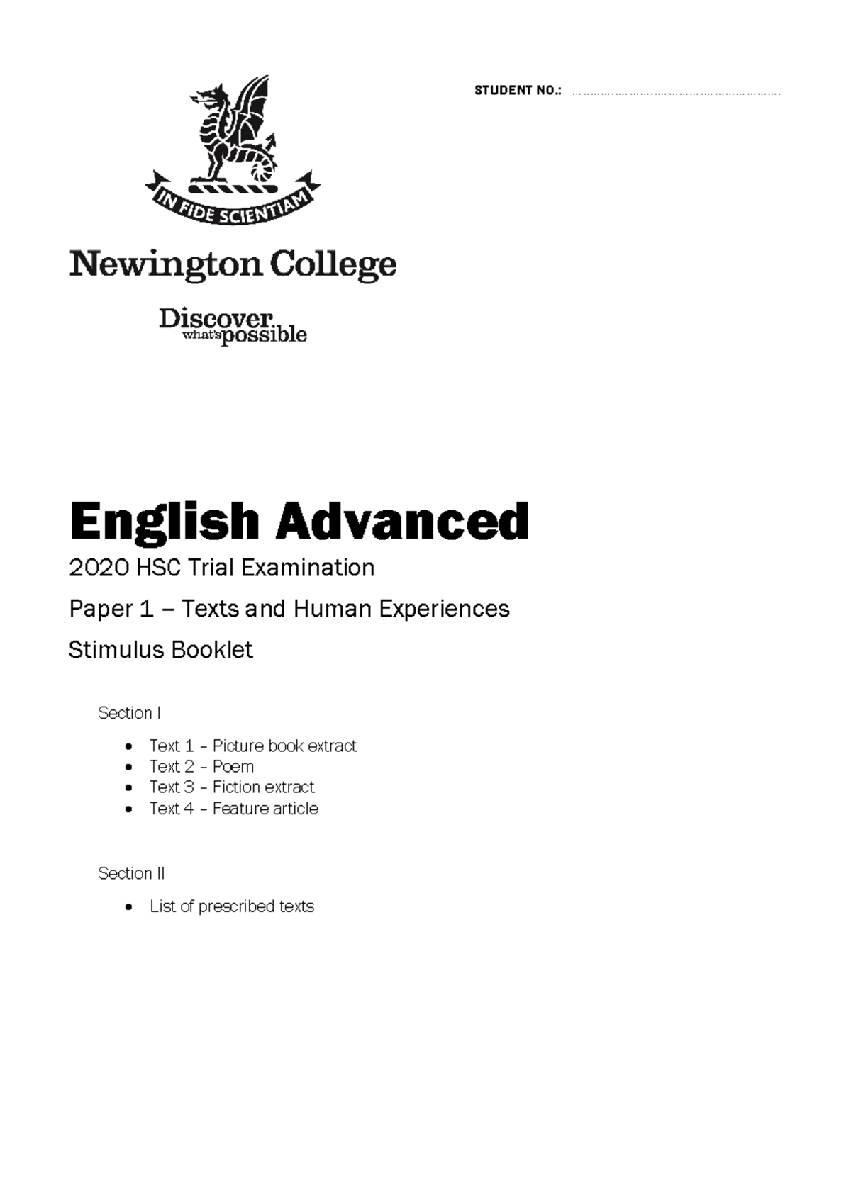 12 Advanced Trial - Paper 1 - Stimulus - STUDENT NO.: - Studocu