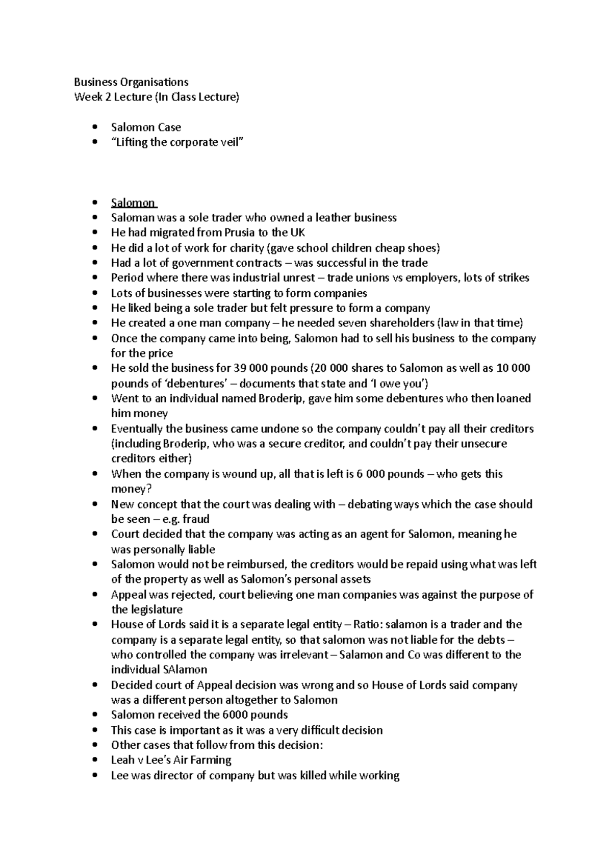 Week Two Lecture - Business Organisations Week 2 Lecture (In Class ...