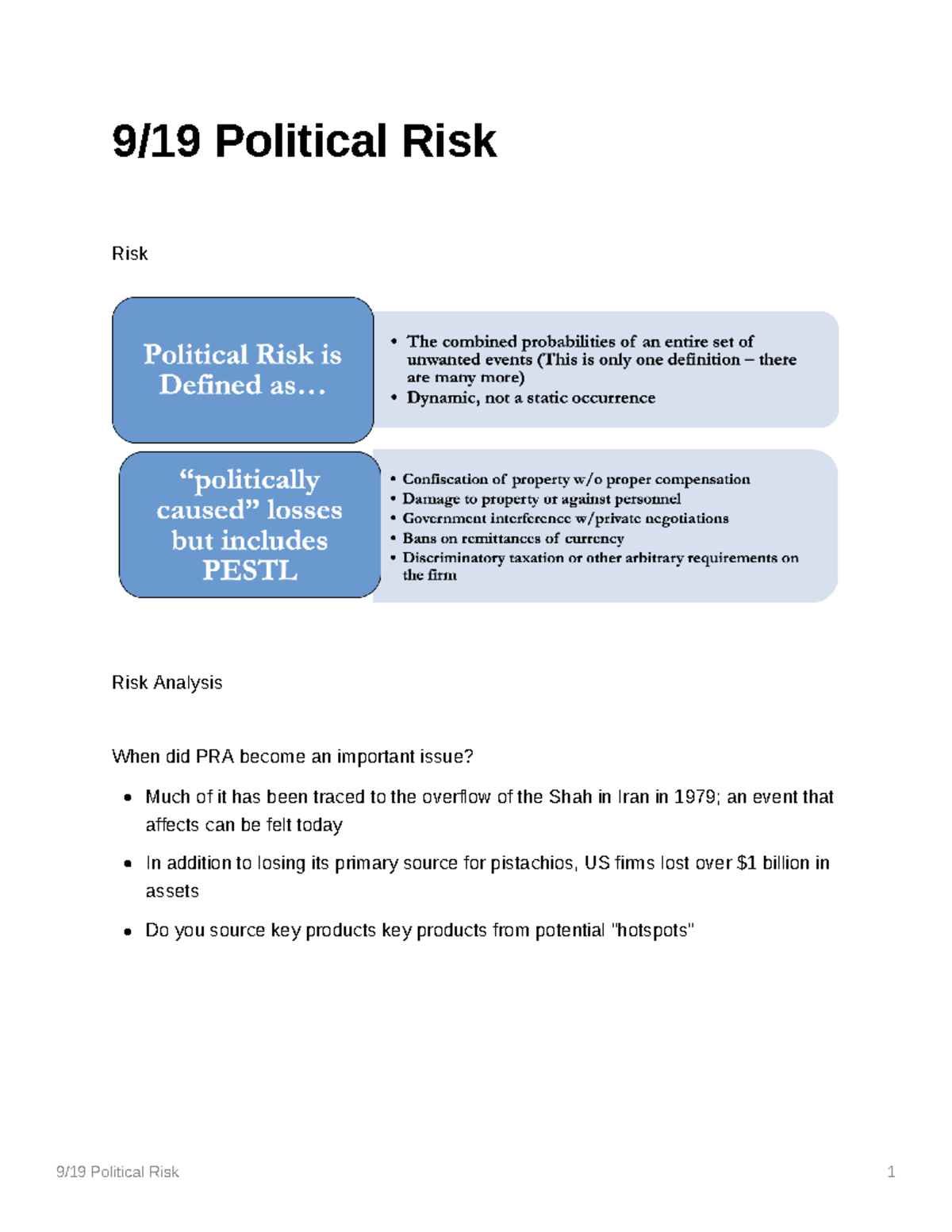 919 Political Risk - Goes through McGraw Hill Textbook - 9/19 Political ...