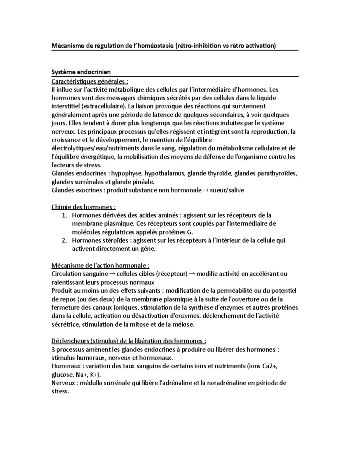 App système reproducteur Mécanisme de régulation de l’homéostasie (rétroinhibition vs rétro