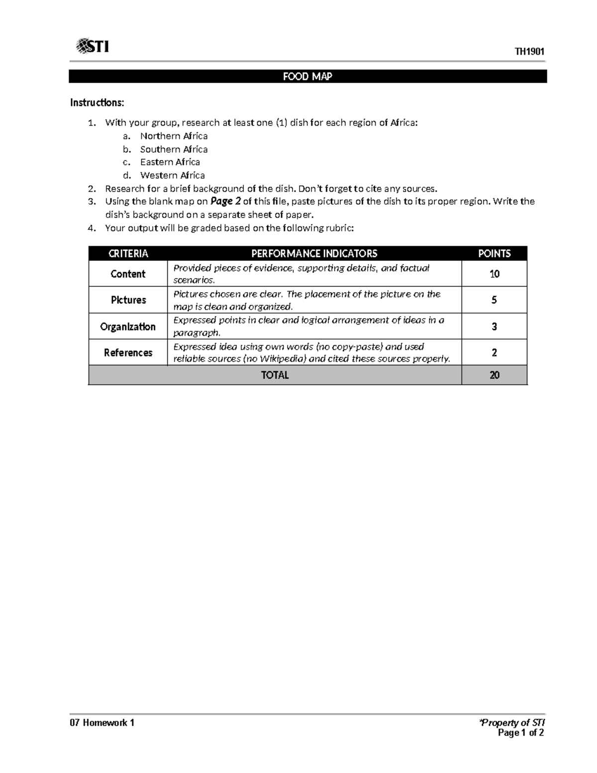 07 Homework 1 - TH 07 Homework 1 *Property of STI Page 1 of 2 FOOD MAP ...