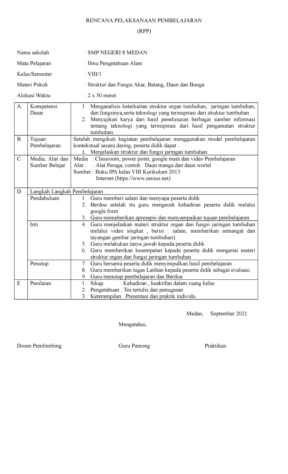 RPP Struktur Dan Fungsi Akar, Batang, Daun Dan Bunga - RENCANA ...