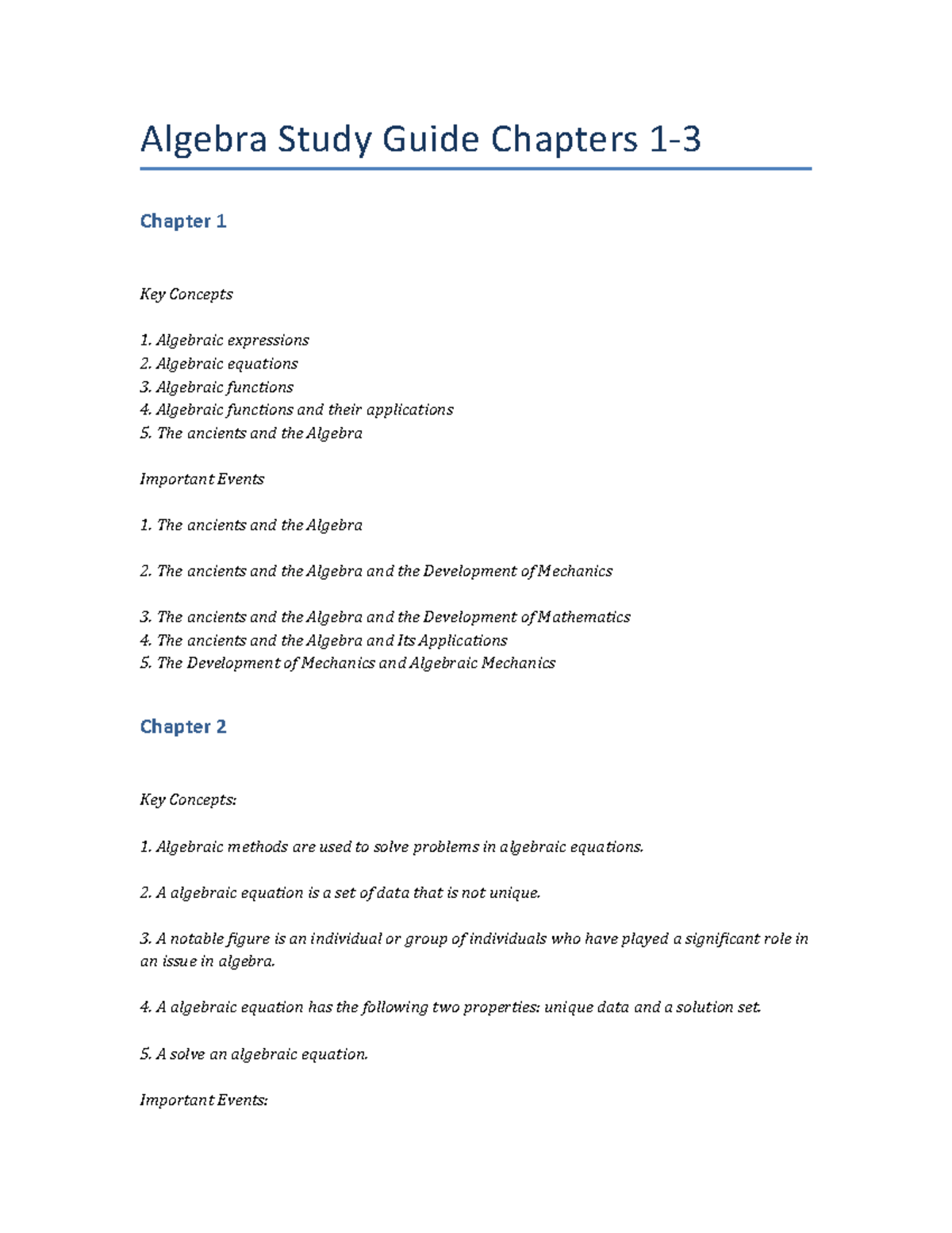 Algebra Study Guide Chapters 1-3 - Algebra Study Guide Chapters 1 ...