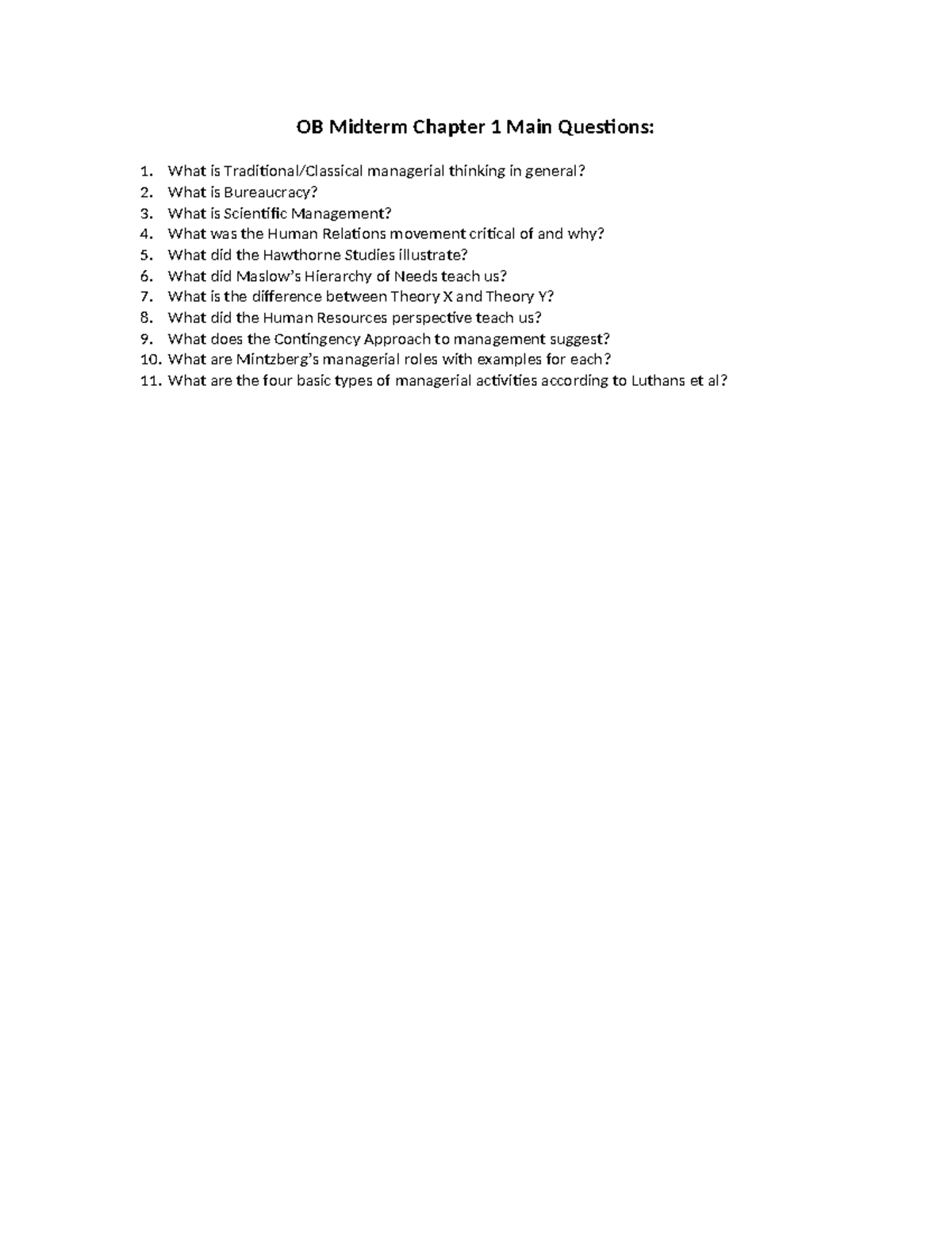 Introduction to OB Midterm overview - OB Midterm Chapter 1 Main ...