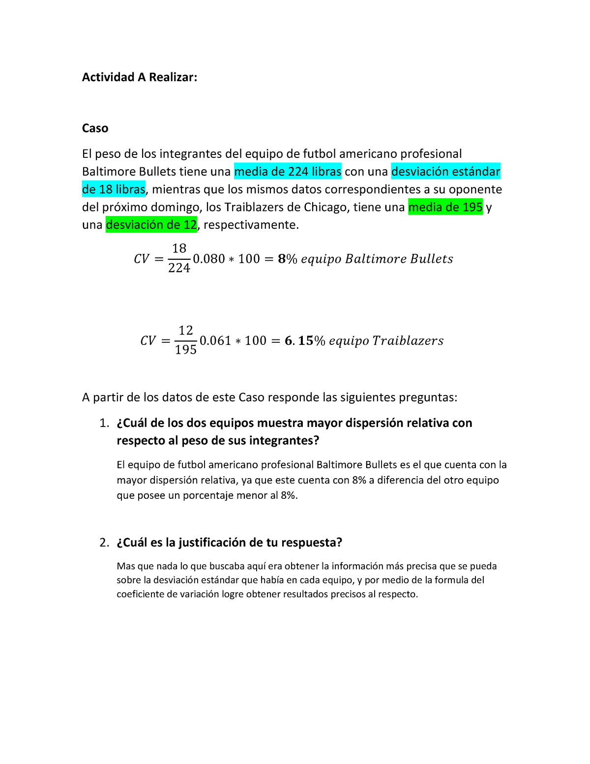 Unidad Actividad Entregable Estudio De Caso Sobre Medidas De Dispersi N Relativa