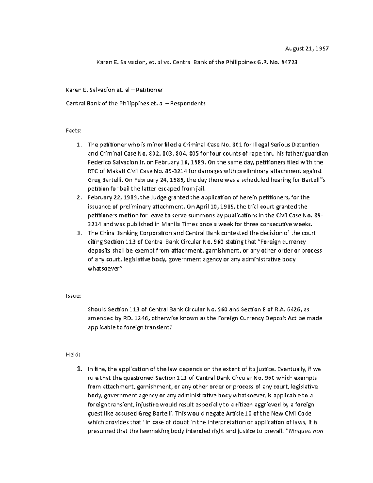 21 - Case Digests And Notes - August 21, 1997 Karen E. Salvacion, Et 