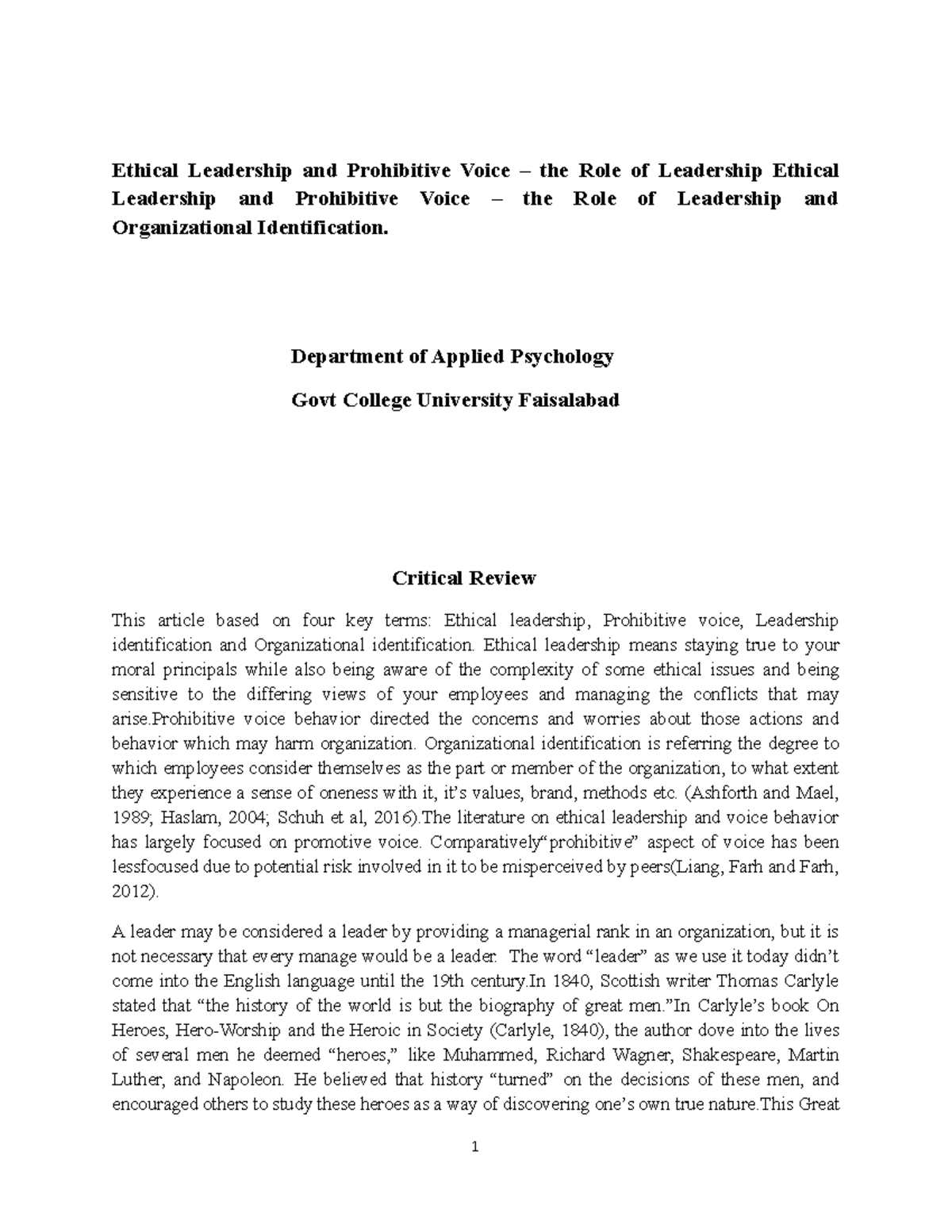 Ethical Leadership and Prohibitive Voice – the Role of Leadership ...