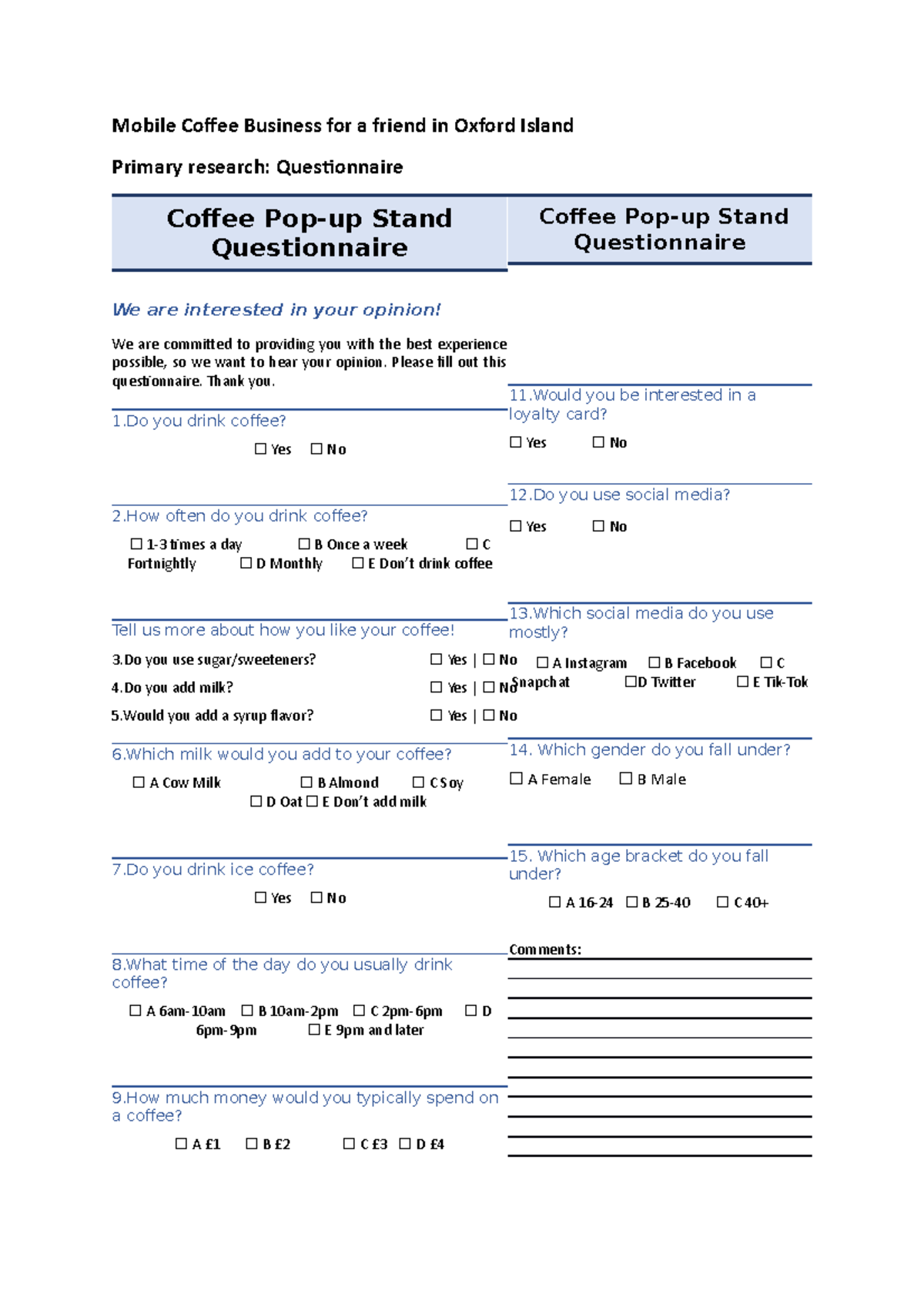 Assignment 2 complete research - Mobile Coffee Business for a friend in ...