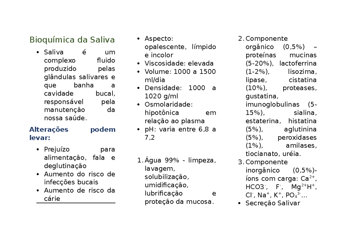 Bioquímica da Saliva - Pequeno resumo para salvar a vida de alguns ...