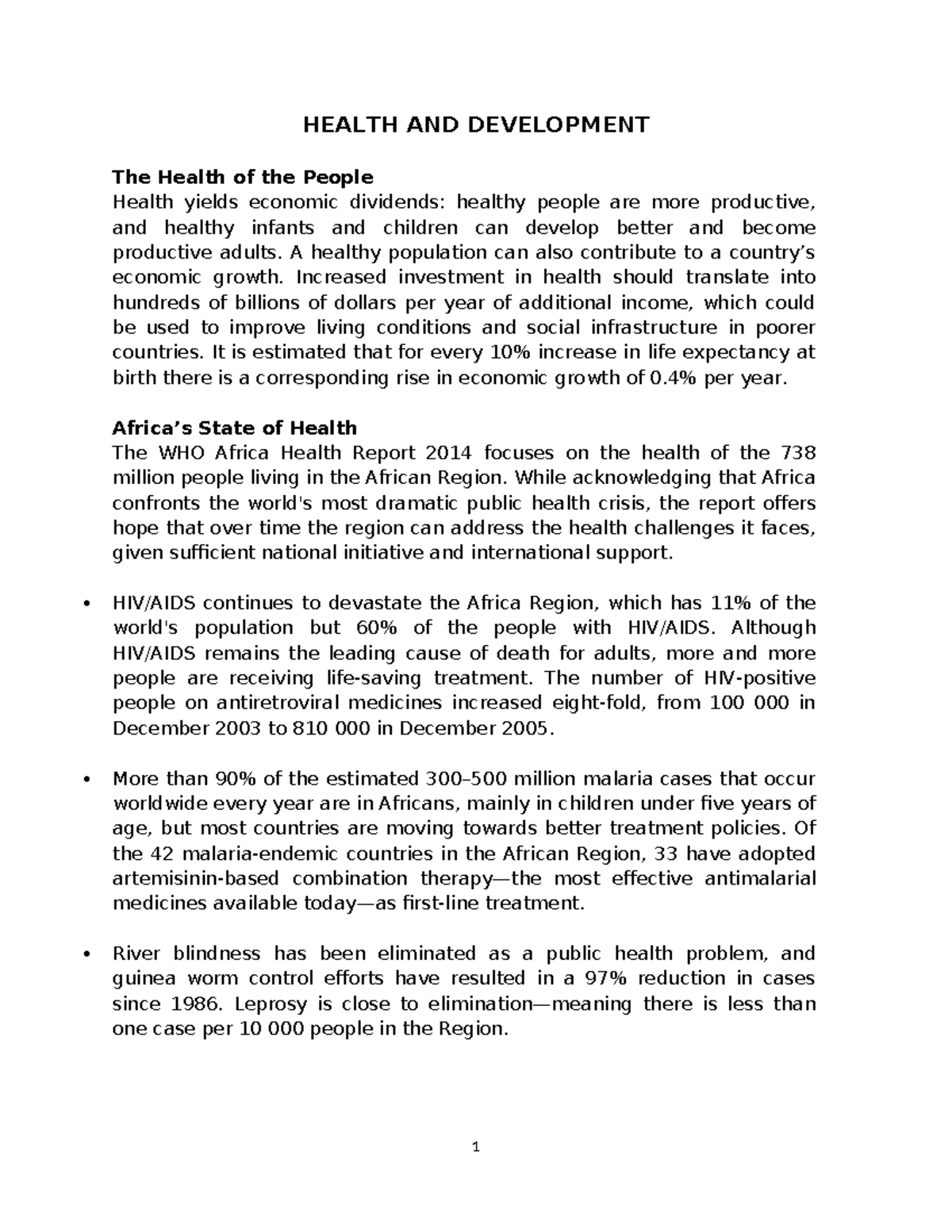 Health AND Development - HEALTH AND DEVELOPMENT The Health of the ...