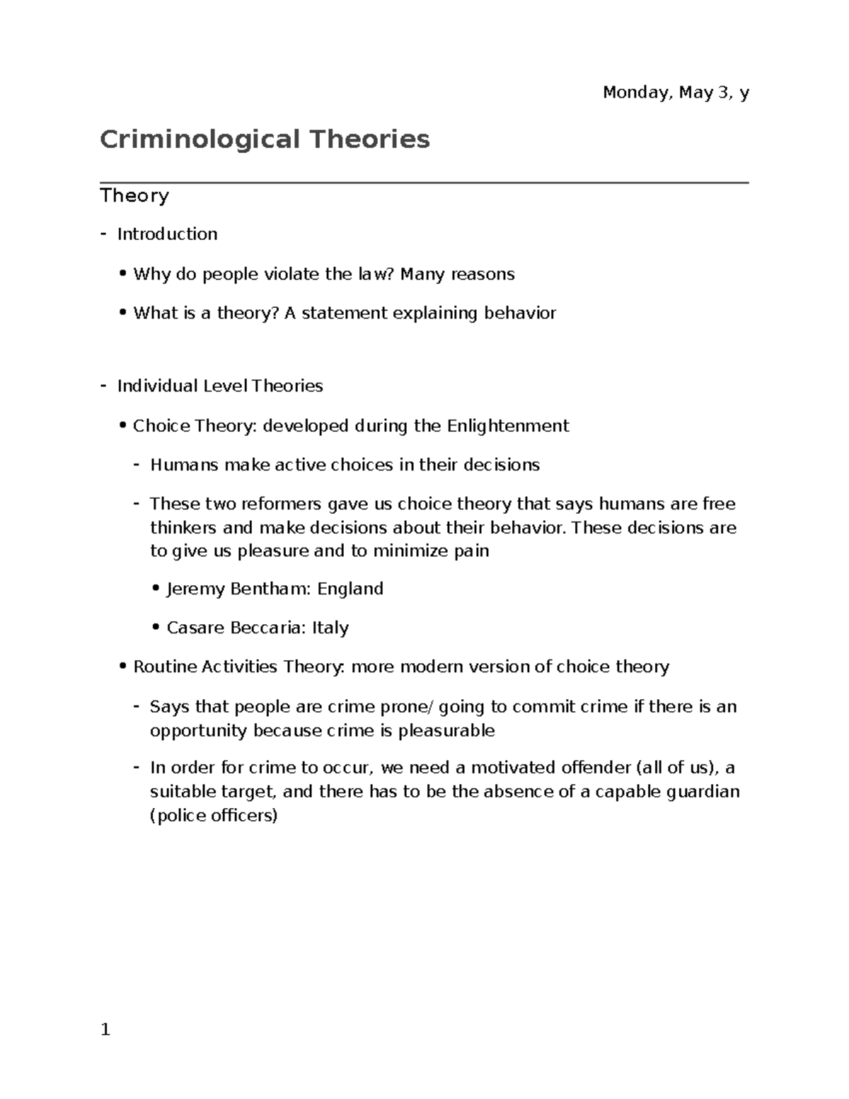 Criminological Theories Wednesday December 11 Y Criminological Theories Theory 5854