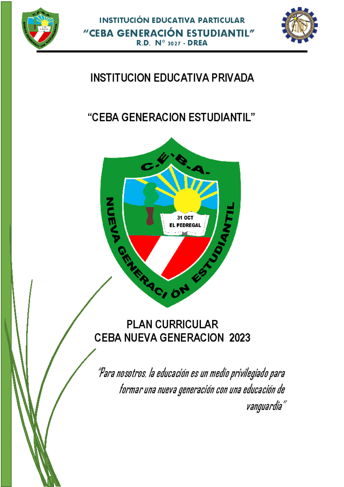 PLAN Curricular CEBA Nueva Generacion Estudiantil 2023 - “CEBA ...