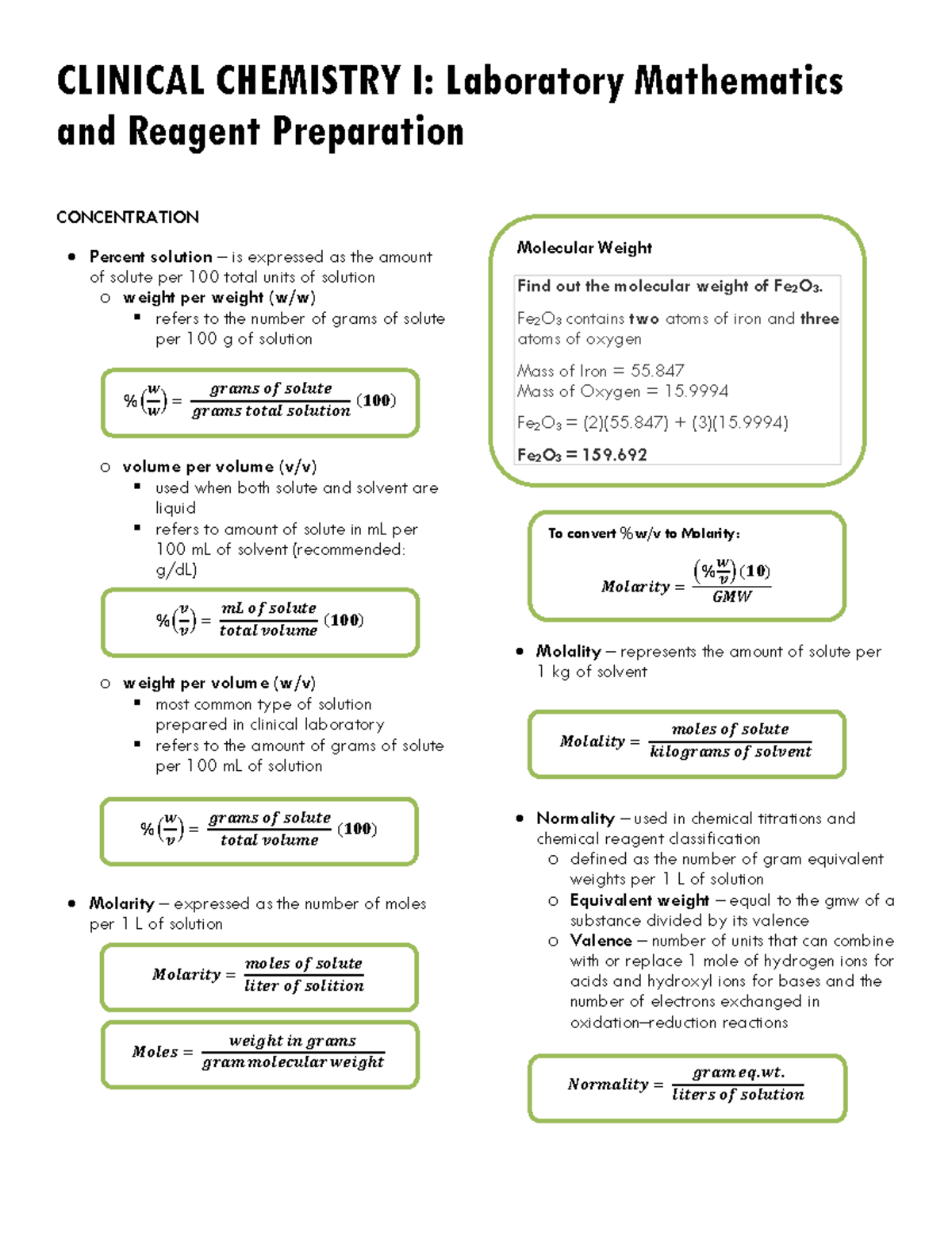 3 Laboratory Mathematics Part 2 CLINICAL CHEMISTRY I Laboratory