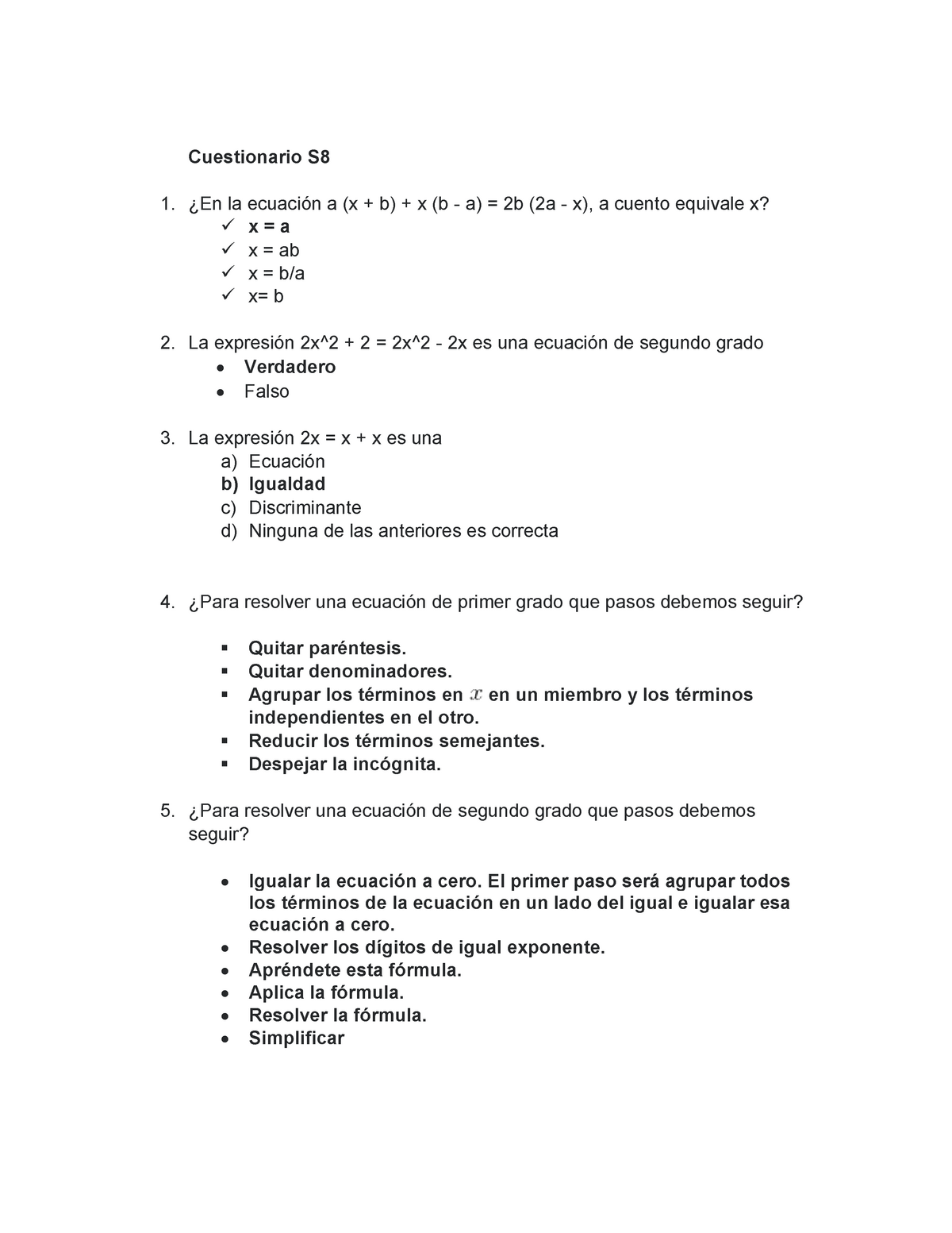 Cuestionario Matemáticas Guía De Estudio Semana 8 - Cuestionario S ¿En ...