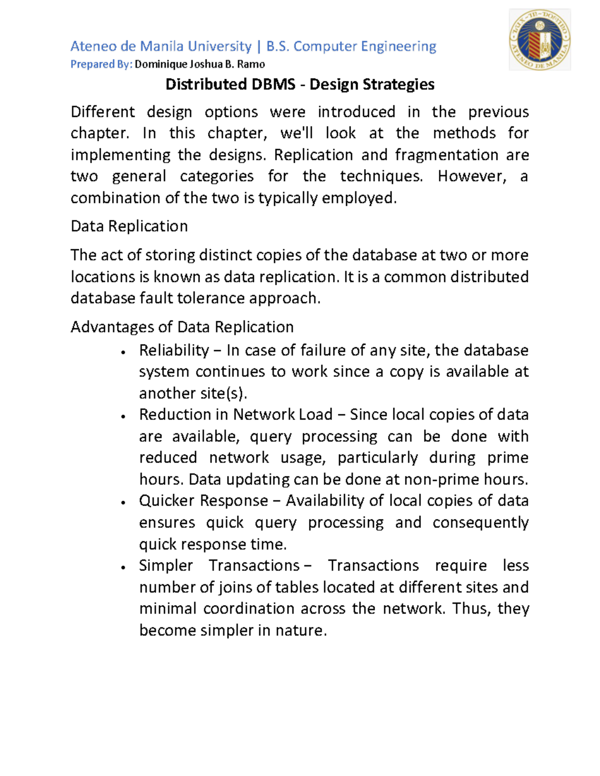 Study Guide - Distributed DBMS - Design Strategies - Prepared By ...