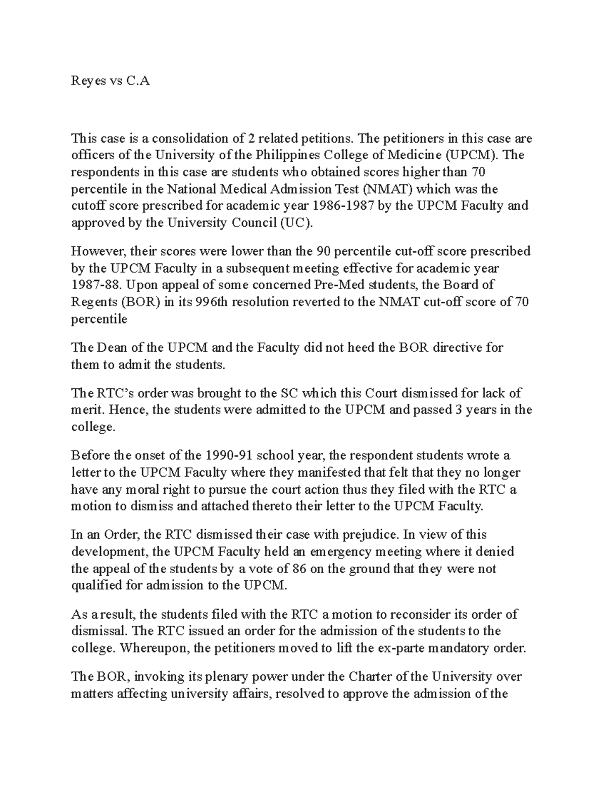 Reyes vs CA Reyes vs C This case is a consolidation of 2 related