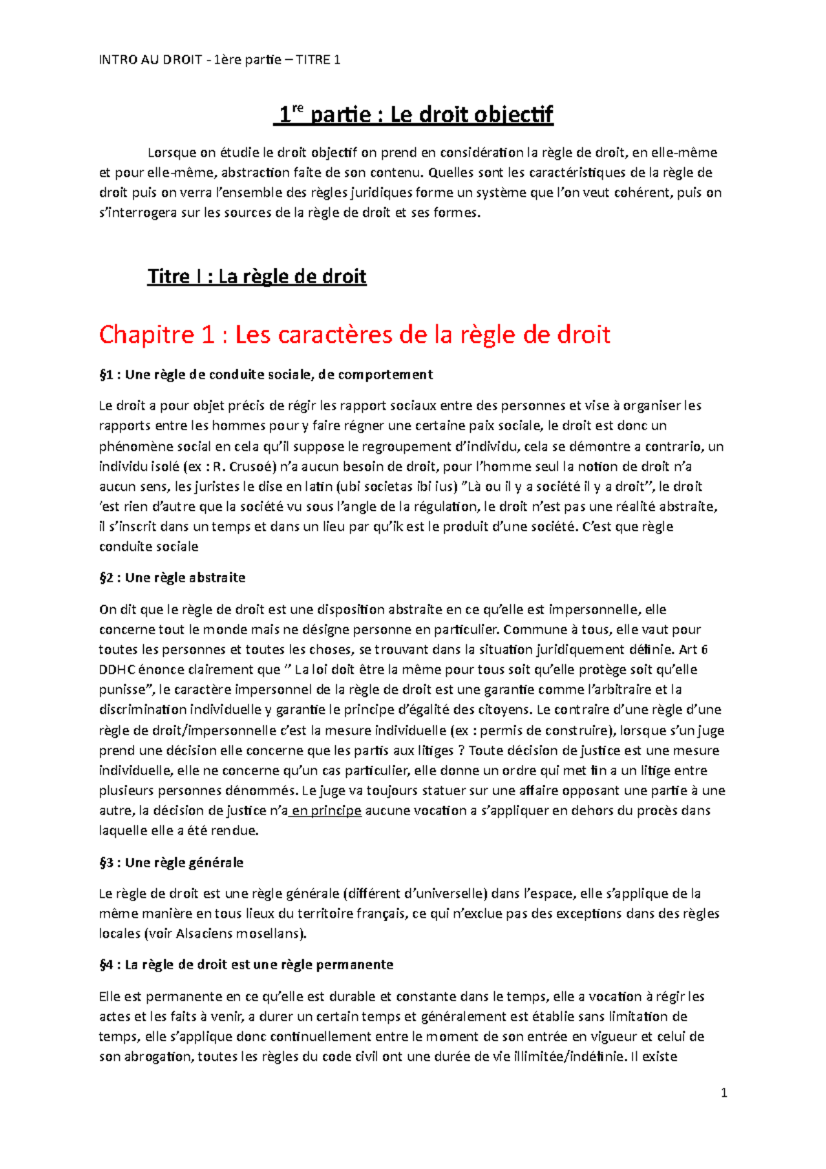 Premiere Partie - Titre 1 - La règle de droit - 1 re partie : Le droit ...