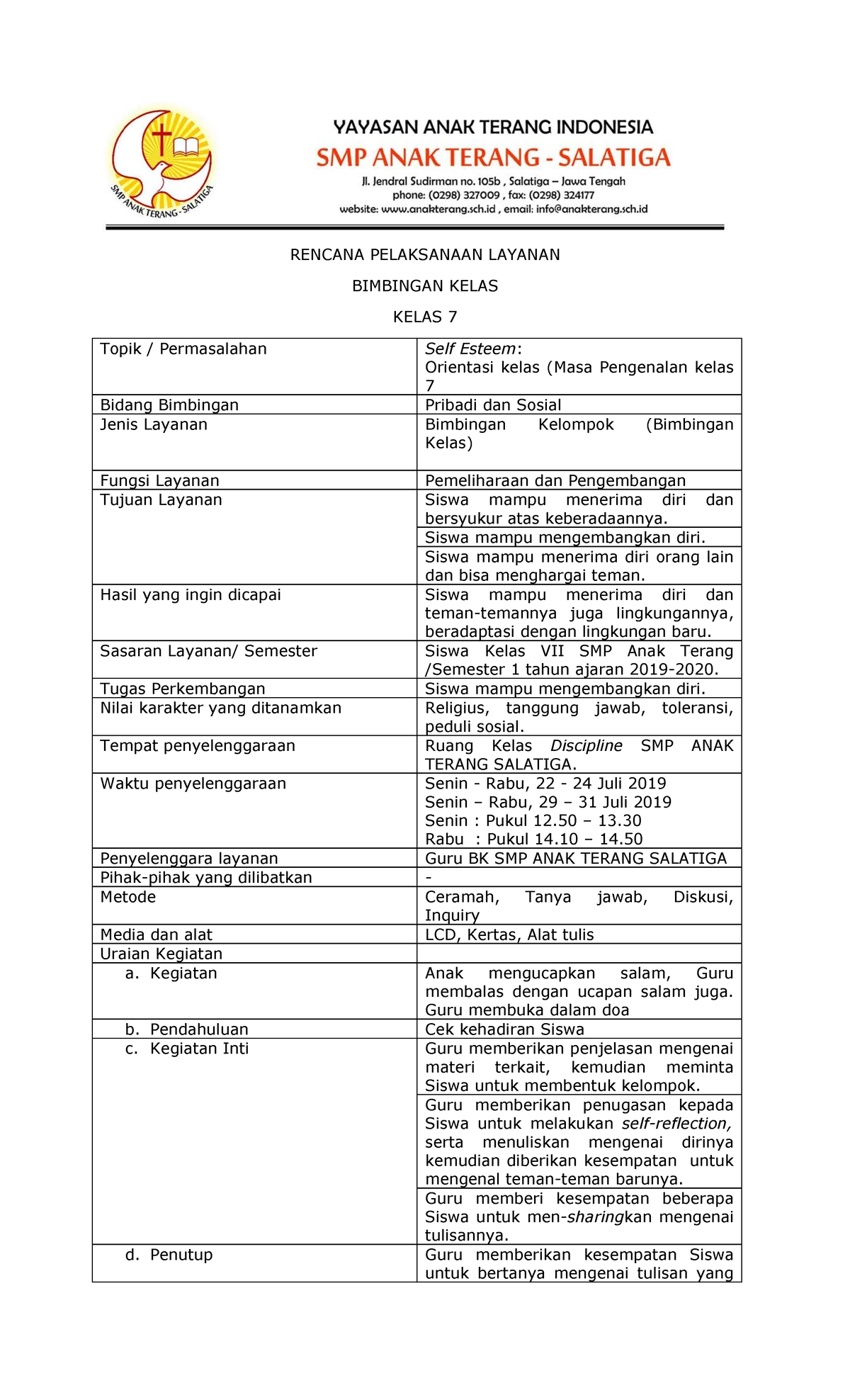 2019 07 08 JH7 RPL BK - RENCANA PELAKSANAAN LAYANAN BIMBINGAN KELAS ...