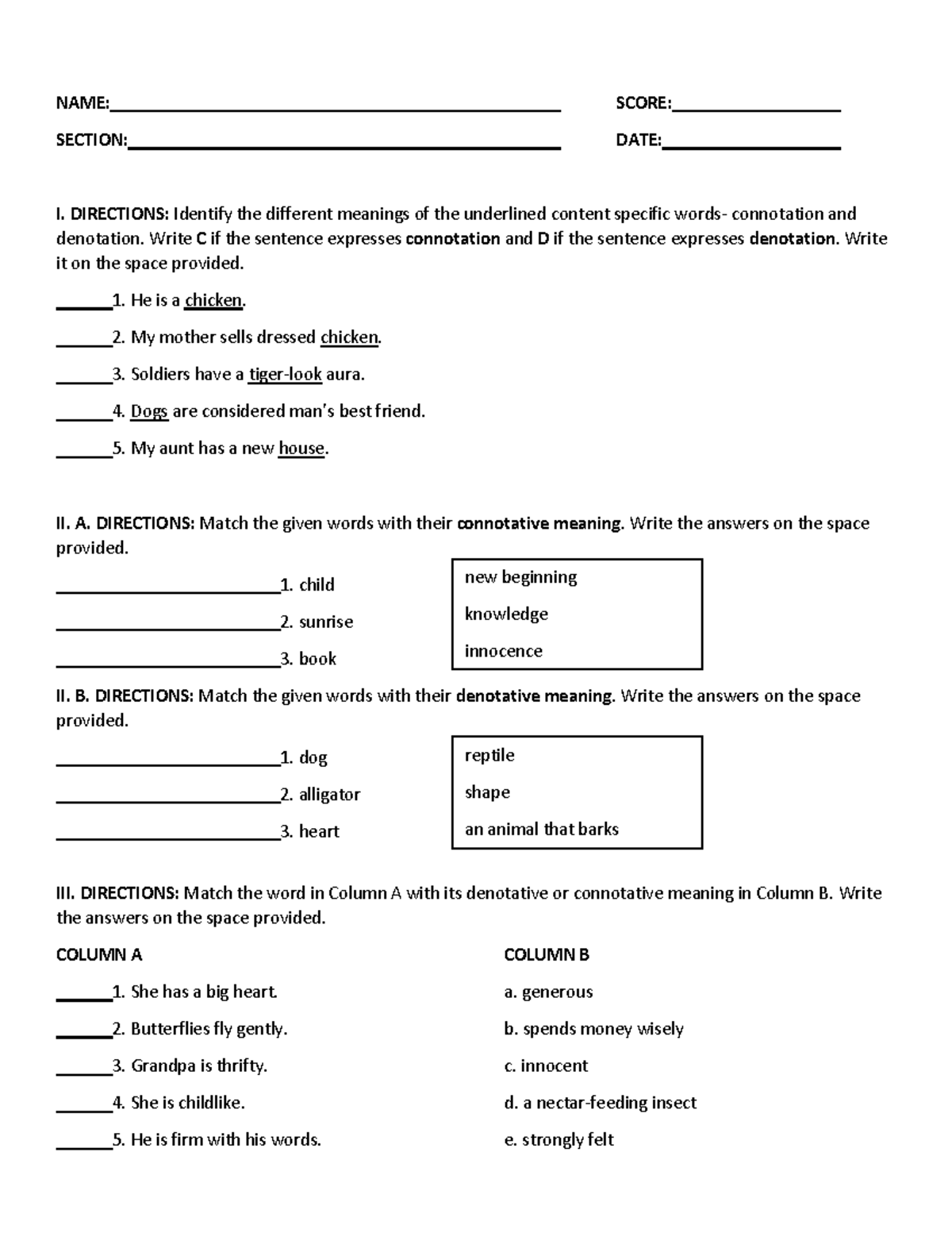 ENG 4 - Activity - Content Words 094601 - new beginning knowledge ...