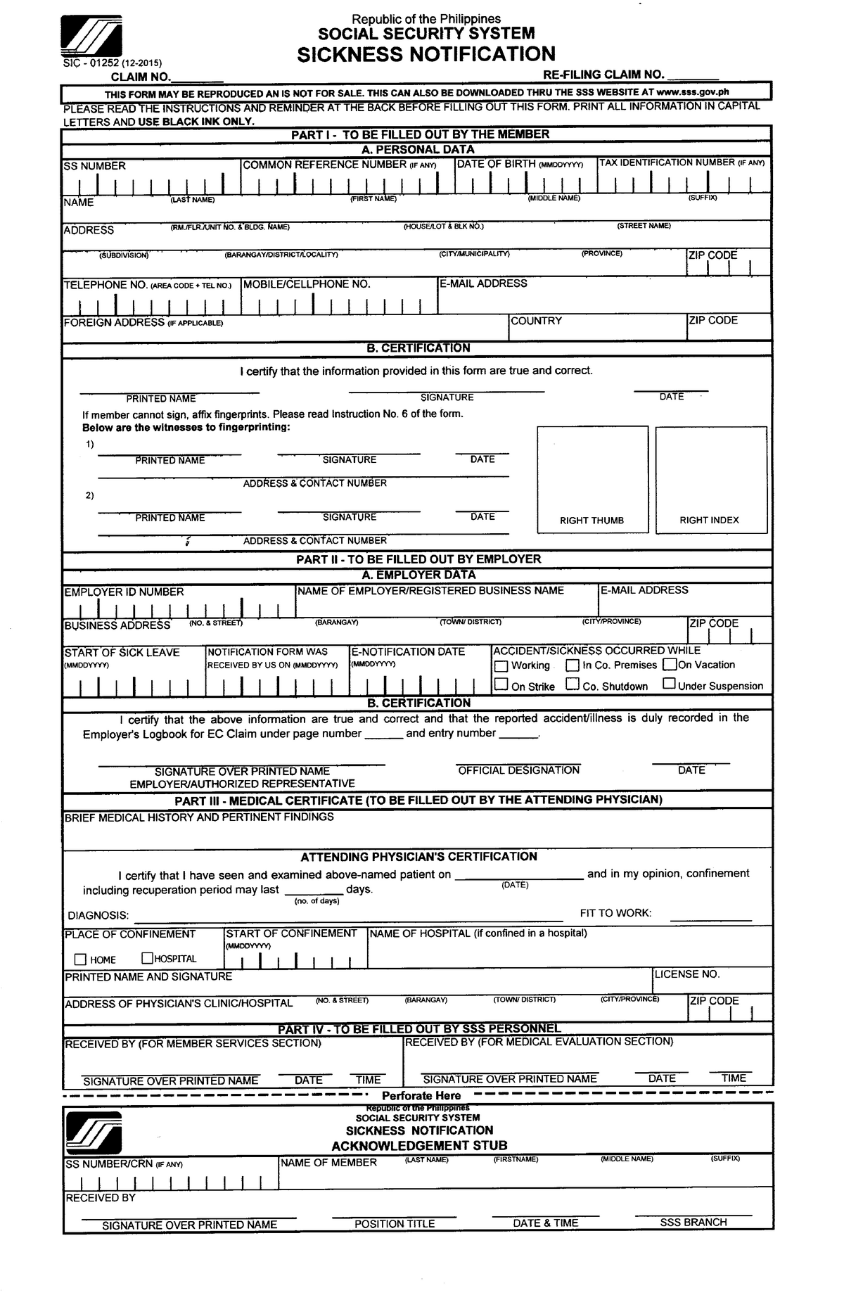 SSSForms Sickness Notification Republic Of The Philippines F SOCIAL 