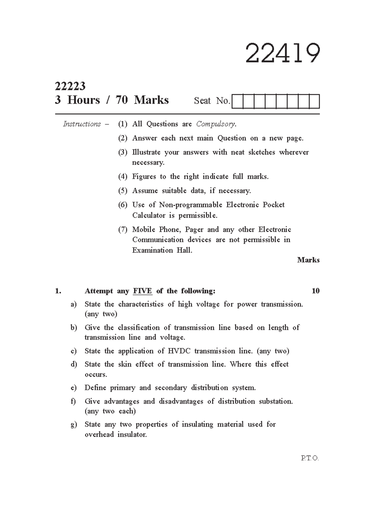 22419 - P.T. Instructions – (1) All Questions are Compulsory. (2 ...