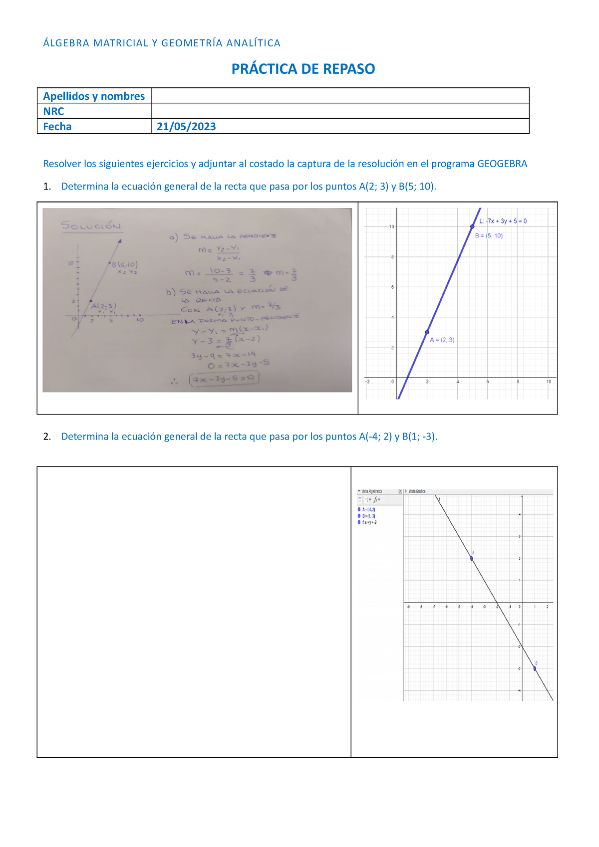 Repaso DE Álgebra Matricial Y Geometría Analítica - ÁLGEBRA MATRICIAL Y ...